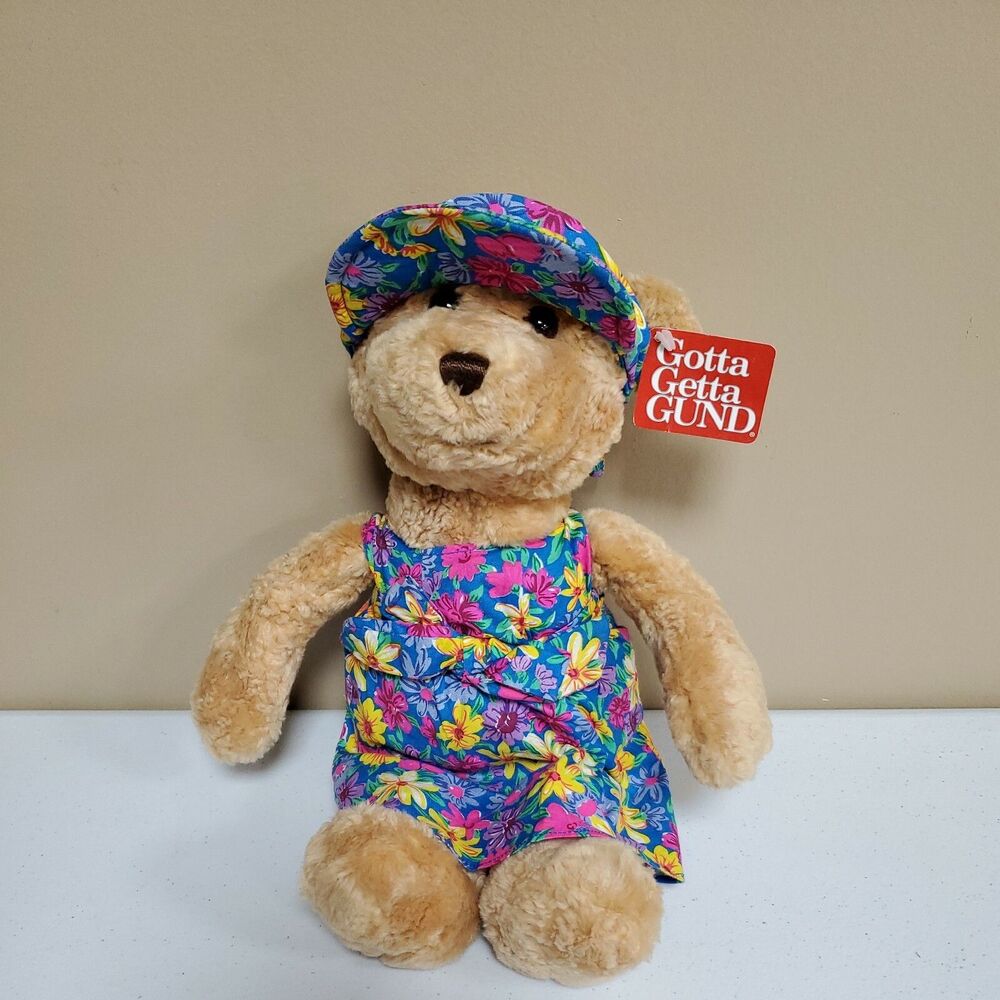 GUND TEDDY BEAR 41316 Floral Dress and Sun Visor PLUSH STUFFED SOFT 14"